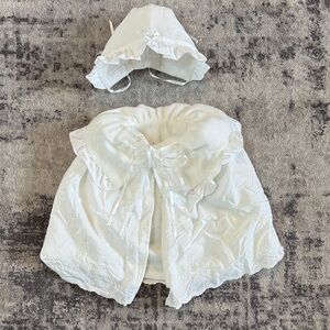 White Baby christening/holiday Bonnet and shawl Set